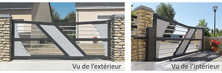 Rail de guidage sur traverse intermédiaire de portail coulissant sur rail